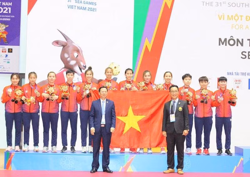 Nội dung thi đấu nữ Cầu mây chúng ta đoạt 3 HCB, 1 HCĐ. Ảnh TA Nội dung thi đấu nữ Cầu mây chúng ta đoạt 3 HCB, 1 HCĐ. Ảnh TA