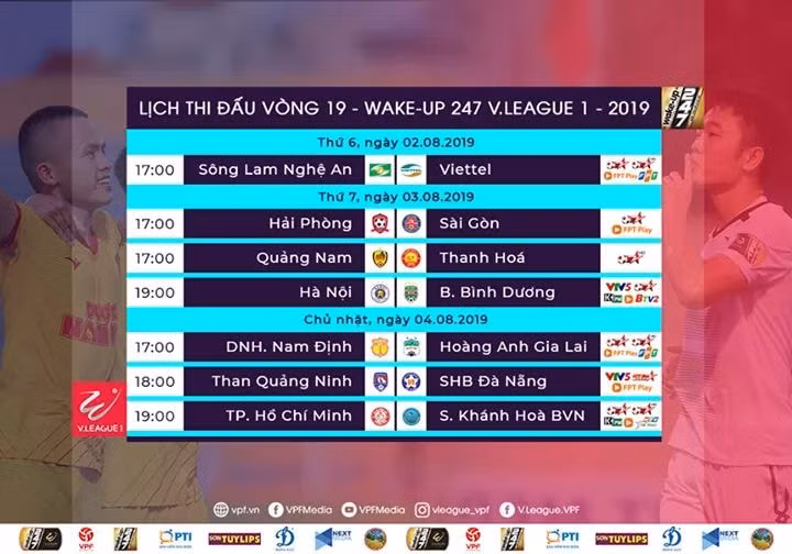 Lịch thi đấu vòng 19 V.League 2019. Ảnh VPF.