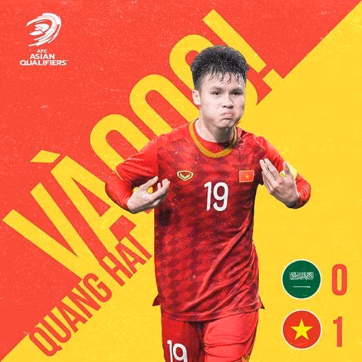 Cú sút xuất thần của Quang Hải đã giúp cho đội tuyển Việt Nam lần đầu dự vòng loại thứ 3 World Cup có được bàn thắng. Ảnh AFC. Cú sút xuất thần của Quang Hải đã giúp cho đội tuyển Việt Nam lần đầu dự vòng loại thứ 3 World Cup có được bàn thắng. Ảnh AFC.
